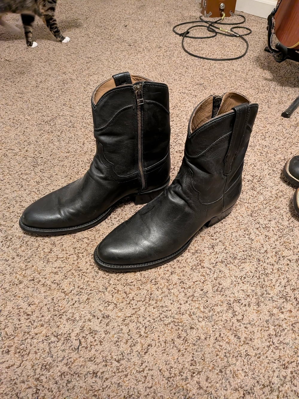 Tecovas Black Leather Western Zip-Quarter Boots